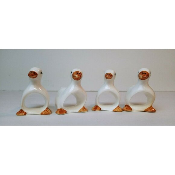 Duck Goose Ceramic Napkin Ring Holders Set Of 4 Country Style Farmhouse Decor - Picture 3 of 13